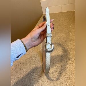 Cream Textured Leather Belt with Silver Buckle